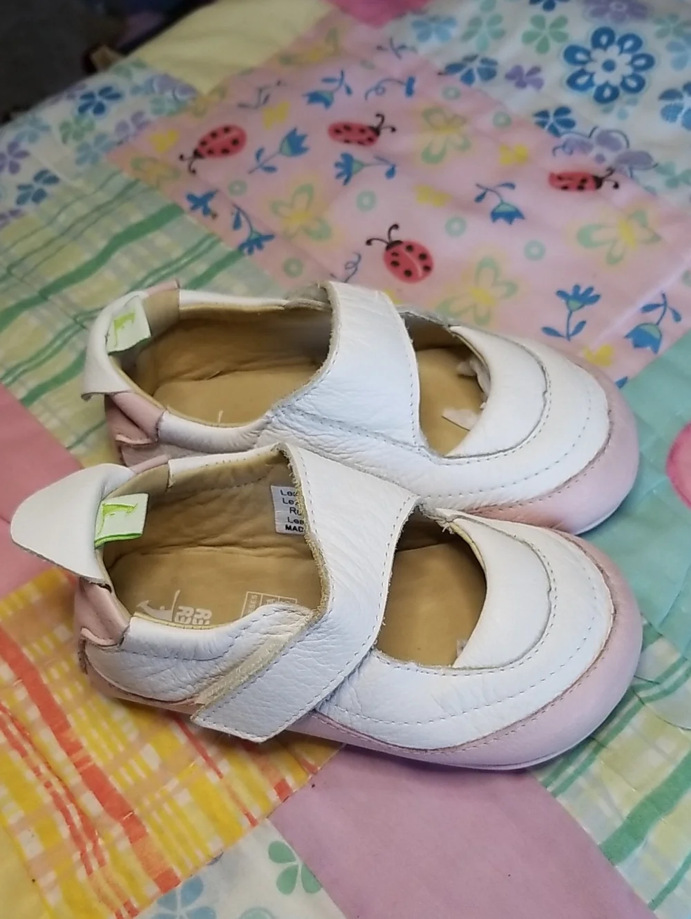 Tip Toey Joey White & Pink Leather Mary Jane Baby Shoes Size 8 EURO 24 18-24 M